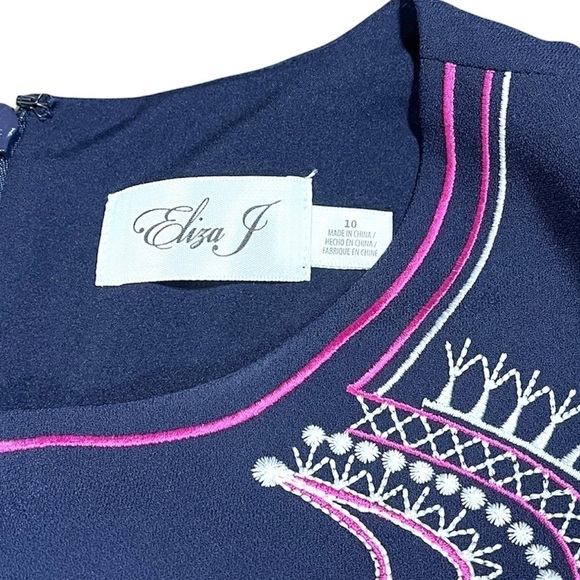 NWT Eliza J Navy and Purple Embroidered Shift Dress sz 10 - Picture 4 of 15